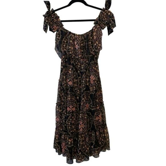 Misa Los Angeles Black Multi Floral Off-the-Shoulder Ruffle Midi Micaela Dress - Picture 3 of 12